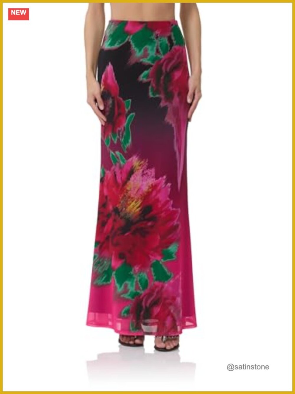 Women's Maxi Skirt Floral High Waist Bodycon Mermaid Sweep Hem Pull-On